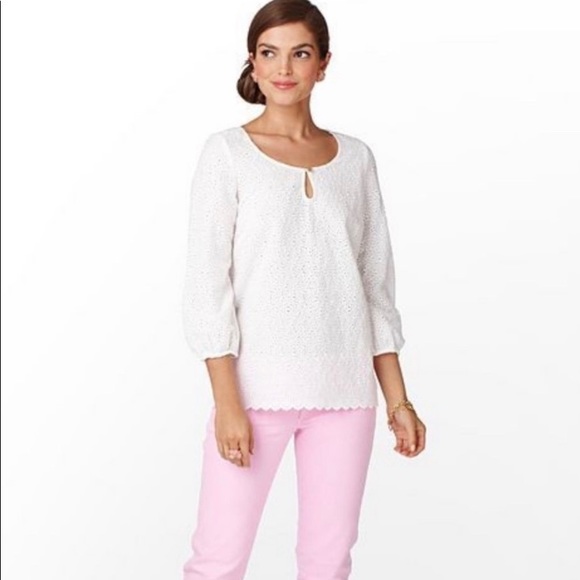 Lilly Pulitzer White Telyn Eyelet Crochet Top Size M - Picture 7 of 16